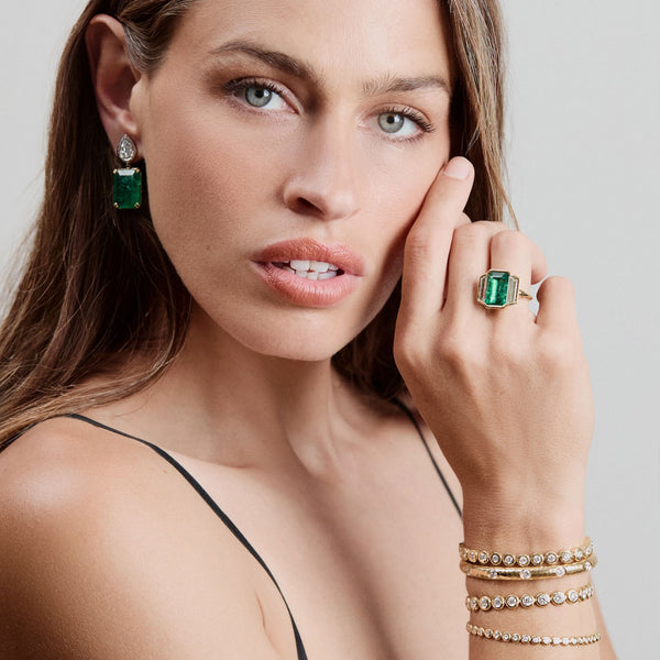Emerald and Diamond Trio Ring - 8.86 Carat Emerald