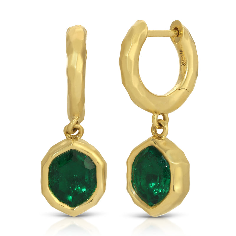 Hidden Gem Hoops - Shield Cut Emerald