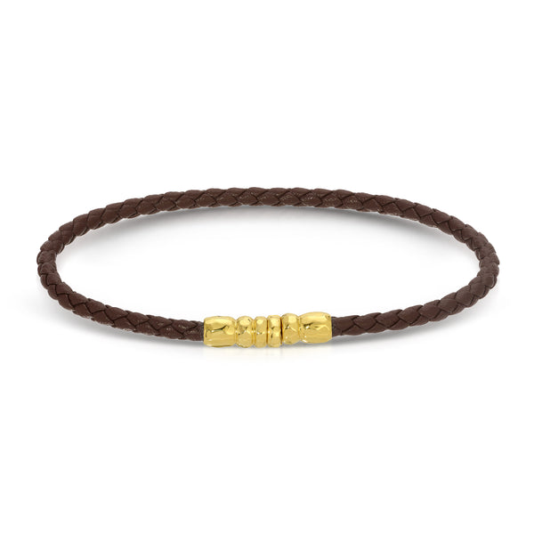 Leather and Gold Men's Wrap Bracelet