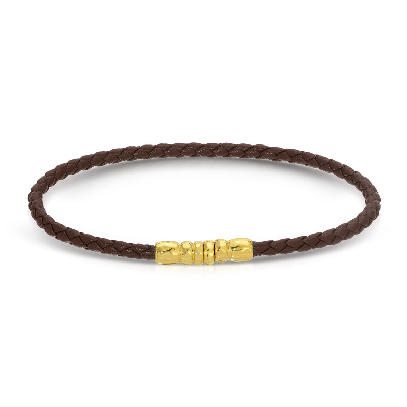 Leather and Gold Men's Wrap Bracelet