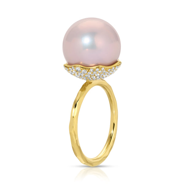 Pink Pearl Orb & Diamond Ring